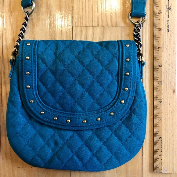 Teal Quilted Leather & Gold Studded Crossbody Bag - Picture 3 of 7